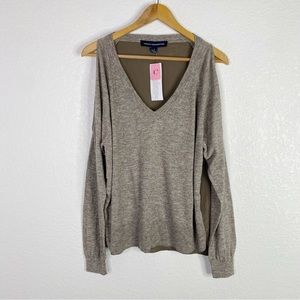 French Connection Brown Cotton Silk Cold Shoulder Top